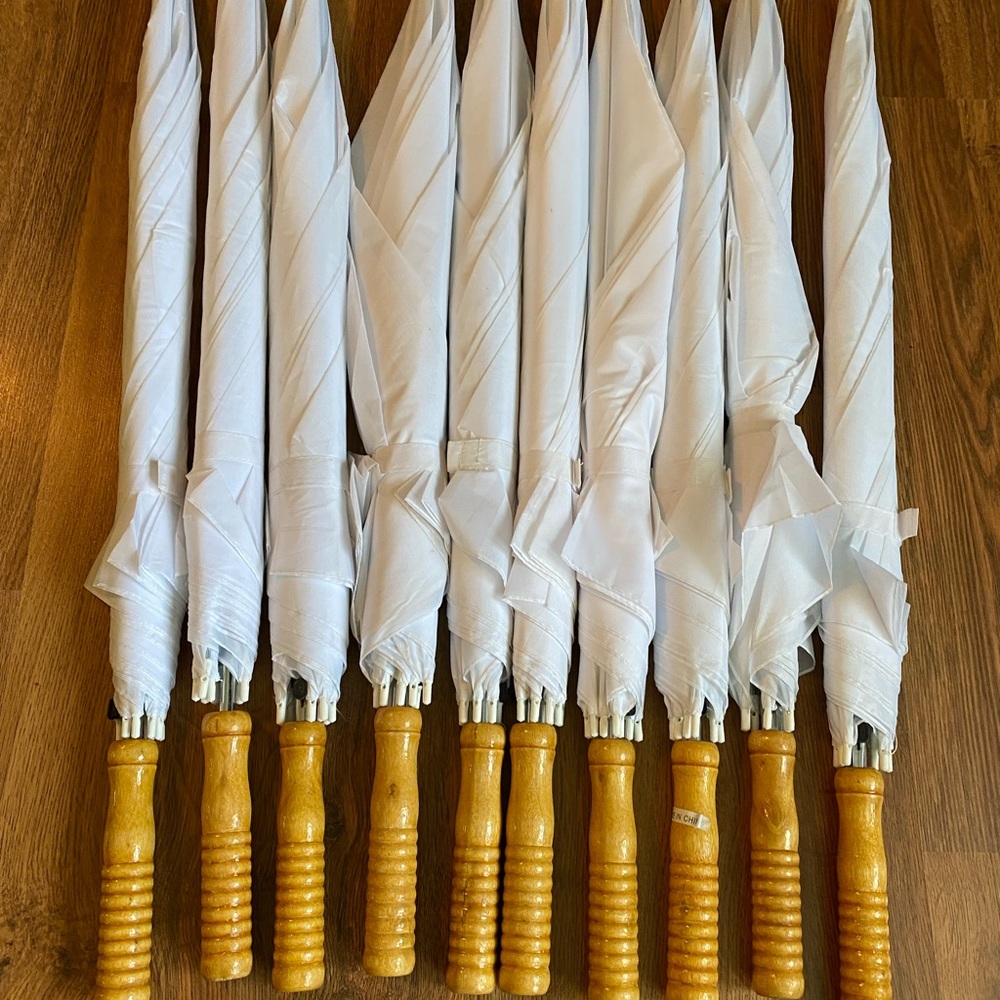 White Umbrellas with Wooden Handles